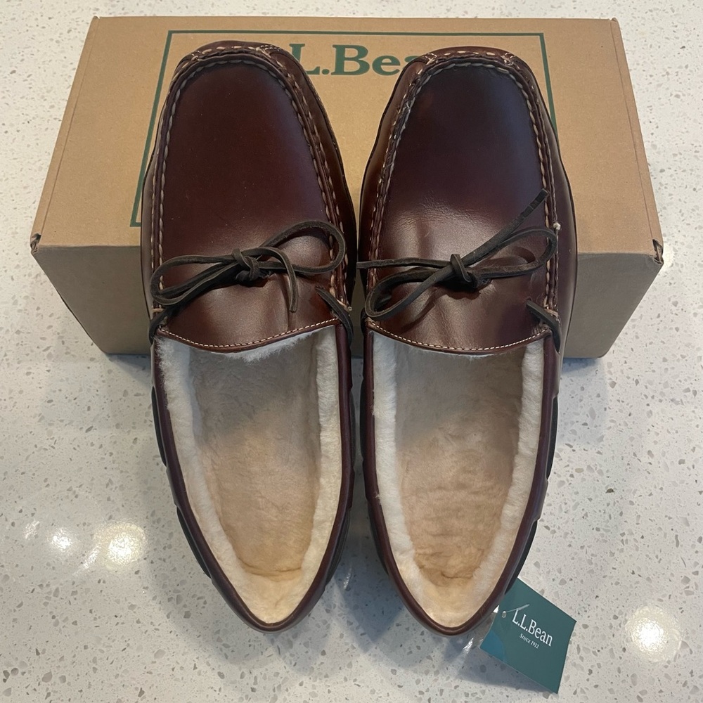 L.L. Bean Men's Dark Brown Genuine Leather Slippers NWT